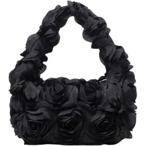 imageVerdusa Womens 3D Flower Clutch Handbags Rose Evening Purse Top Handle BagsBlack