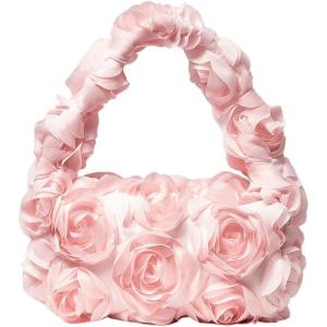 imageVerdusa Womens 3D Flower Clutch Handbags Rose Evening Purse Top Handle BagsPink