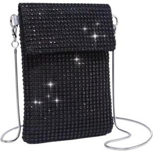 imageVerdusa Womens Crossbody Bag Glitter Rhinestone Evening Bag Purse Sequin Wedding HandbagBlack