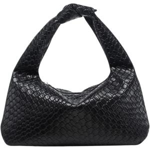 imageVerdusa Womens Metallic Knot Strap PU Leather Handbags Zipper Hobo Shoulder BagBlack