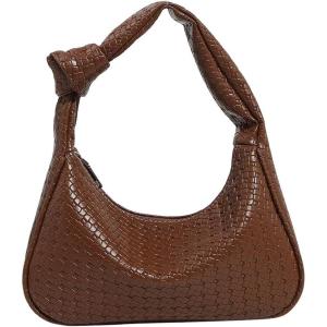 imageVerdusa Womens Metallic Knot Strap PU Leather Handbags Zipper Hobo Shoulder BagBrown Tie