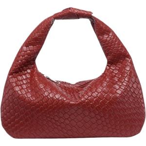 imageVerdusa Womens Metallic Knot Strap PU Leather Handbags Zipper Hobo Shoulder BagBurgundy