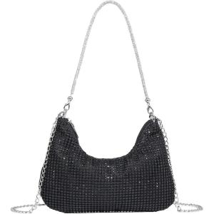 imageVerdusa Womens Rhinestone Clutch Purses Wedding Shiny Evening Bags Glitter Shoulder Bag Party Prom Hobo HandbagBlack