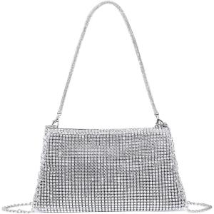 imageVerdusa Womens Rhinestone Clutch Purses Wedding Shiny Evening Bags Glitter Shoulder Bag Party Prom Hobo HandbagLight Silver