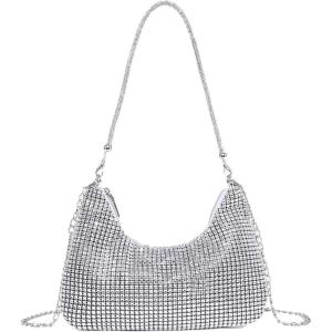 imageVerdusa Womens Rhinestone Clutch Purses Wedding Shiny Evening Bags Glitter Shoulder Bag Party Prom Hobo HandbagSilver