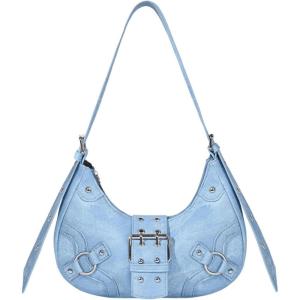 imageVerdusa Womens Studded PU Leather Clutch Shoulder Tote Handbag Adjustable Strap Boho BagsBlue