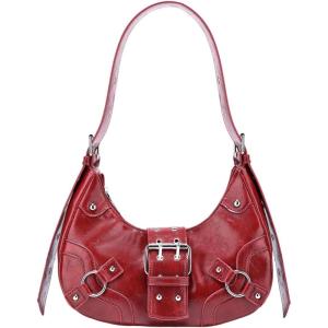 imageVerdusa Womens Studded PU Leather Clutch Shoulder Tote Handbag Adjustable Strap Boho BagsBurgundy