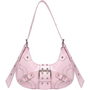imageVerdusa Womens Studded PU Leather Clutch Shoulder Tote Handbag Adjustable Strap Boho BagsPink