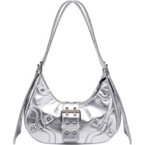 imageVerdusa Womens Studded PU Leather Clutch Shoulder Tote Handbag Adjustable Strap Boho BagsSilver a