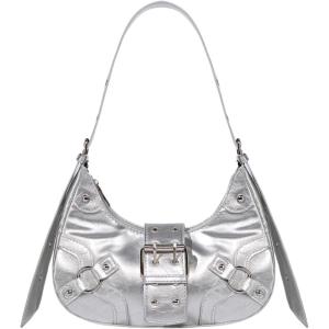 imageVerdusa Womens Studded PU Leather Clutch Shoulder Tote Handbag Adjustable Strap Boho BagsSolid Silver