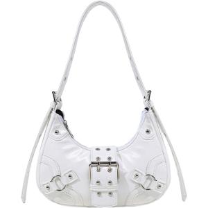 imageVerdusa Womens Studded PU Leather Clutch Shoulder Tote Handbag Adjustable Strap Boho BagsWhite
