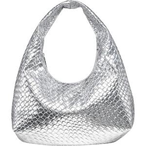 imageVerdusa Womens Woven Leather Hobo Shoulder Bags Top Handle Braided Underarm PurseSilver