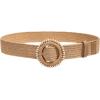 imageVerdusa Womens Round Buckle Elastic Straw Belts Boho Waist BeltKhaki Beaded