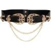 imageVerdusa Womens Double Buckle Chain Cowgirl Belts Leather Elastic Waist BeltBlack