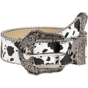 imageVerdusa Womens Cow Print Western Leather Belt Fashion Waist BeltsBlack White Multi