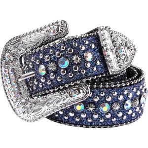 imageVerdusa Womens Cow Print Western Leather Belt Fashion Waist BeltsBlue