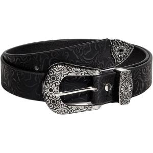 imageVerdusa Womens Floral Embroidery Square Buckle Leather Belts Vintage BeltBlack