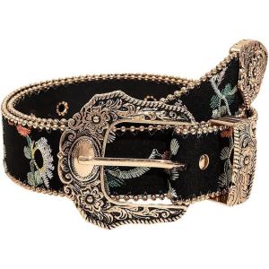 imageVerdusa Womens Floral Embroidery Square Buckle Leather Belts Vintage BeltBlack Multi