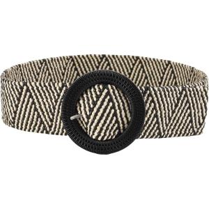imageVerdusa Womens Round Buckle Elastic Straw Belts Boho Waist BeltBlack Beige