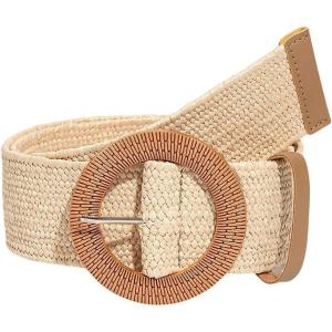 imageVerdusa Womens Round Buckle Elastic Straw Belts Boho Waist BeltMedium Beige