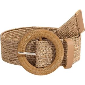 imageVerdusa Womens Round Buckle Elastic Straw Belts Boho Waist BeltMedium Brown