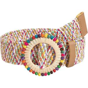 imageVerdusa Womens Round Buckle Elastic Straw Belts Boho Waist BeltMulticolor