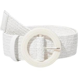 imageVerdusa Womens Round Buckle Elastic Straw Belts Boho Waist BeltWhite