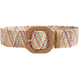 imageVerdusa Womens Square Buckle Woven Belt Straw Waist BeltsMulticolor