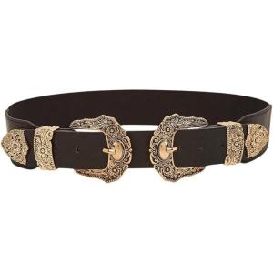 imageVerdusa Womens Vintage Western Leather Belt Double Buckle Cowgirl Waist BeltsBlack