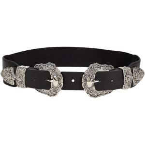 imageVerdusa Womens Vintage Western Leather Belt Double Buckle Cowgirl Waist BeltsSliver Black