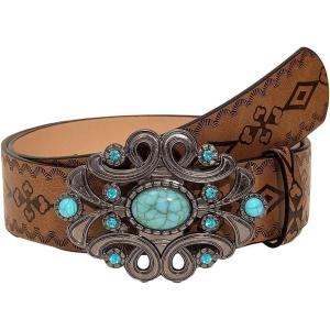 imageVerdusa Womens Western Cowgirl Buckle PU Leather Waist Belts Vintage BeltLight Brown