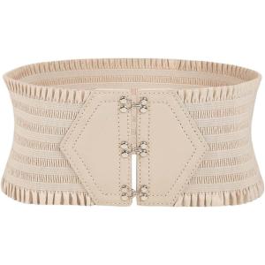 imageVerdusa Womens Wide Corset Belt Elastic Waist Waistband Ruffle BeltsApricot