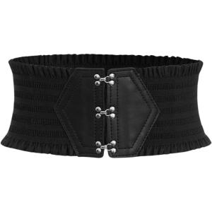 imageVerdusa Womens Wide Corset Belt Elastic Waist Waistband Ruffle BeltsBlack