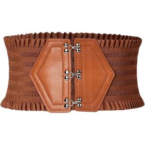 imageVerdusa Womens Wide Corset Belt Elastic Waist Waistband Ruffle BeltsBrown