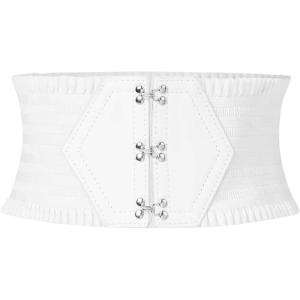 imageVerdusa Womens Wide Corset Belt Elastic Waist Waistband Ruffle BeltsWhite