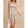 imageVerdusa Womens Floral Print Ruched Sleeveless Ruffle Hem A Line Swing Cami DressBeige