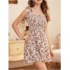 imageVerdusa Womens Floral Print Ruched Sleeveless Ruffle Hem A Line Swing Cami DressBeige and Rose Pink