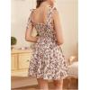 imageVerdusa Womens Floral Print Ruched Sleeveless Ruffle Hem A Line Swing Cami DressBeige and Rose Pink