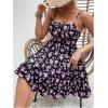 imageVerdusa Womens Floral Print Ruched Sleeveless Ruffle Hem A Line Swing Cami DressPurple and Black