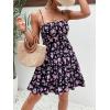 imageVerdusa Womens Floral Print Ruched Sleeveless Ruffle Hem A Line Swing Cami DressPurple and Black