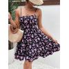 imageVerdusa Womens Floral Print Ruched Sleeveless Ruffle Hem A Line Swing Cami DressPurple and Black