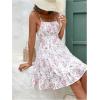 imageVerdusa Womens Floral Print Ruched Sleeveless Ruffle Hem A Line Swing Cami DressWhite and Pink