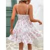 imageVerdusa Womens Floral Print Ruched Sleeveless Ruffle Hem A Line Swing Cami DressWhite and Pink
