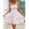 imageVerdusa Womens Floral Print Ruched Sleeveless Ruffle Hem A Line Swing Cami DressWhite and Pink