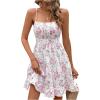 imageVerdusa Womens Floral Print Ruched Sleeveless Ruffle Hem A Line Swing Cami DressWhite and Pink