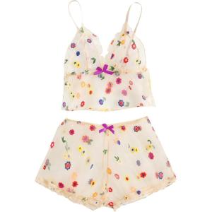 imageVerdusa Womens Floral Sheer Mesh Lingerie Set Embroidered Bralette Top Shorts