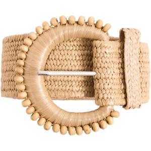 imageVerdusa Womens Round Buckle Straw Belts Boho Braided Waist BeltCamel
