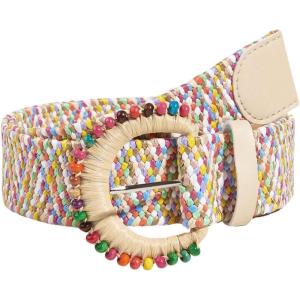 imageVerdusa Womens Round Buckle Straw Belts Boho Braided Waist BeltMulticolor