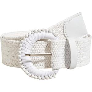 imageVerdusa Womens Round Buckle Straw Belts Boho Braided Waist BeltWhite