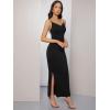 imageVerdusa Womens Cowl Neck Split Side Spaghetti Strap Long Cami DressBlack
